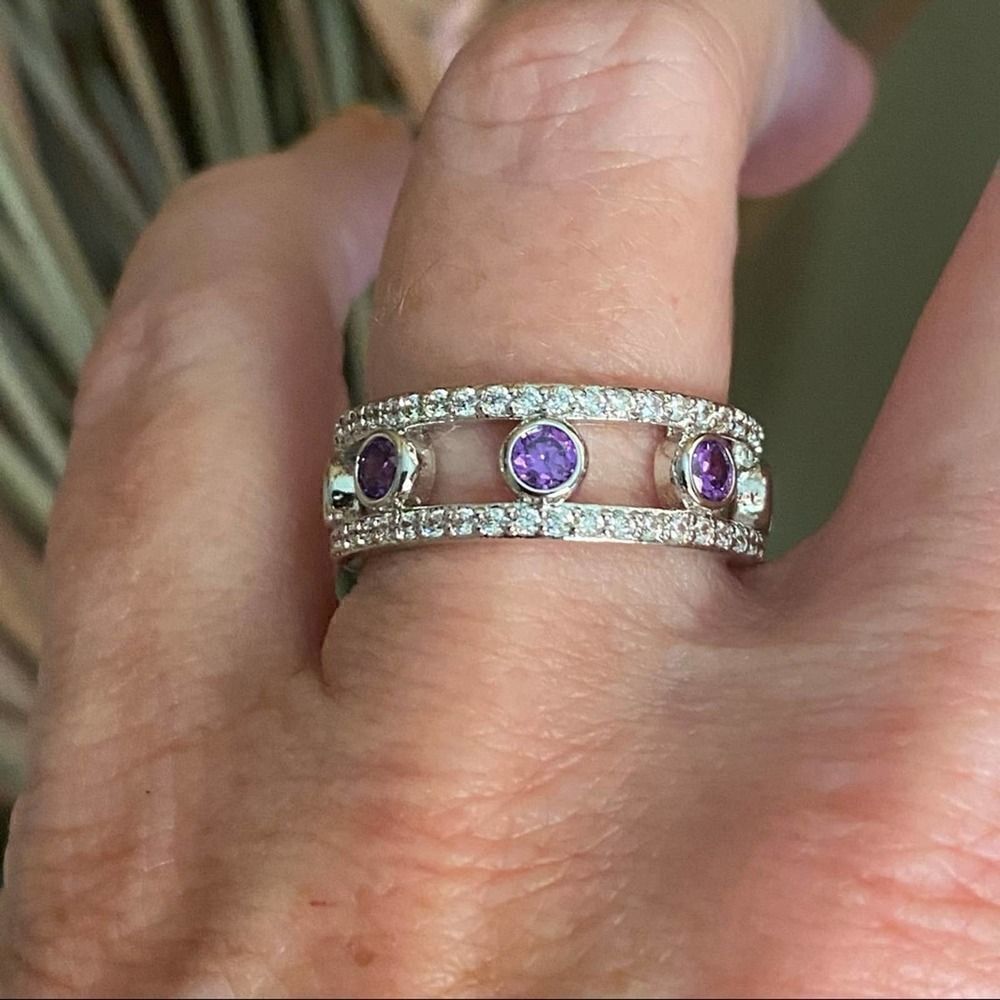 Amethyst AAA Cz Rhodium Brass Ring Size 7,9,10 - Picture 4 of 6